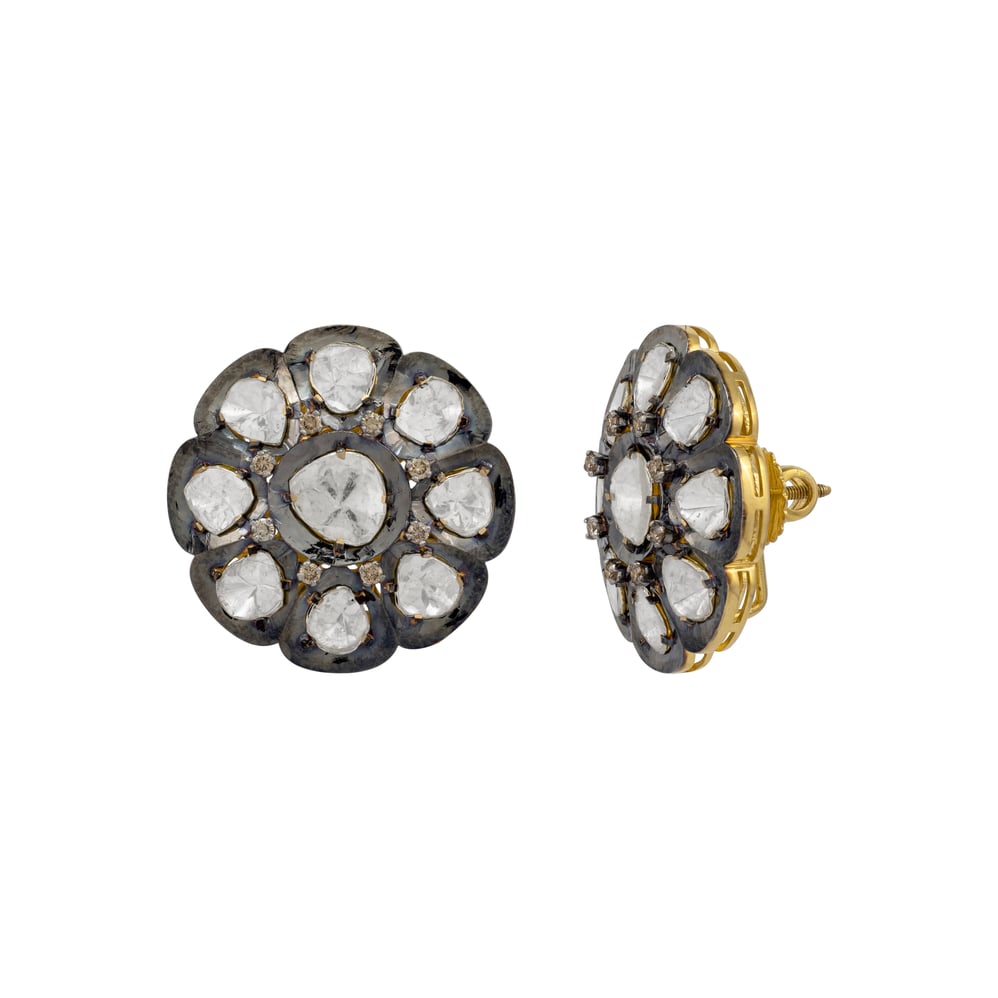 Circular Polki Studs in Black Finish